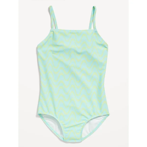Printed Back Cutout One-Piece Swimsuit for Girls - Blue Wave