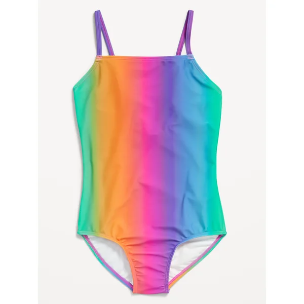 Printed Back Cutout One-Piece Swimsuit for Girls - Rainbow