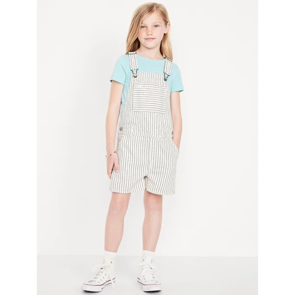 Printed Baggy Jean Shortalls for Girls - BLUE RETRO STRIPE