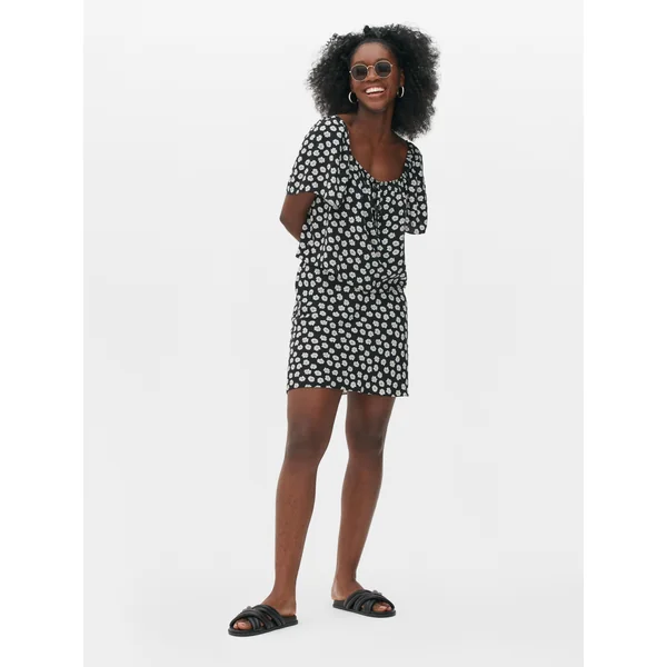 Printed Bardot Top - Black/White