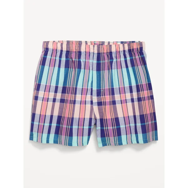 Printed Boxer Shorts - Navy Pink Plaid