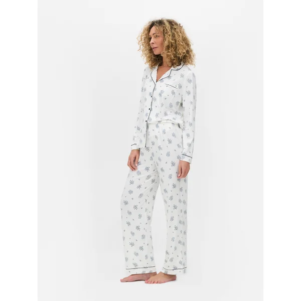 Printed Boyfriend Pajama Set - Navy