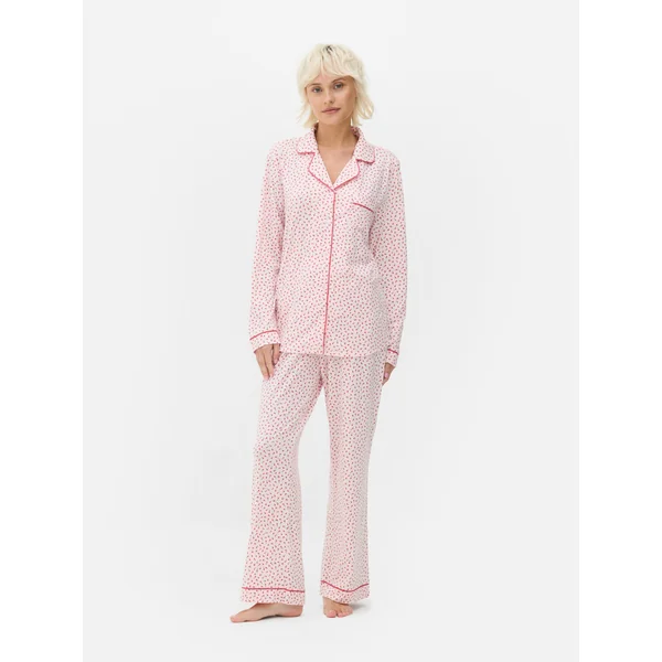 Printed Boyfriend Pajama Set - Pink
