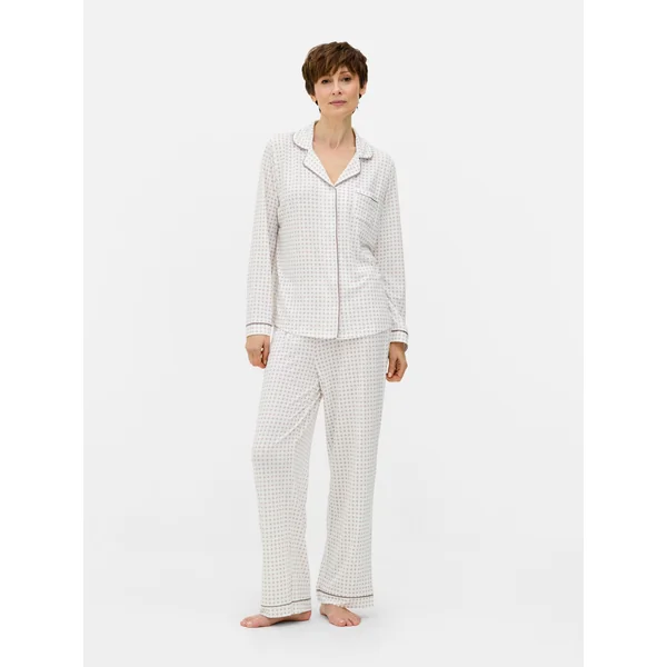 Printed Boyfriend Pajama Set - Taupe