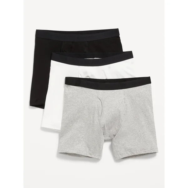 Printed Built-In Flex Boxer-Brief Underwear 3-Pack -- 6.25-inch inseam - Black/White Combo