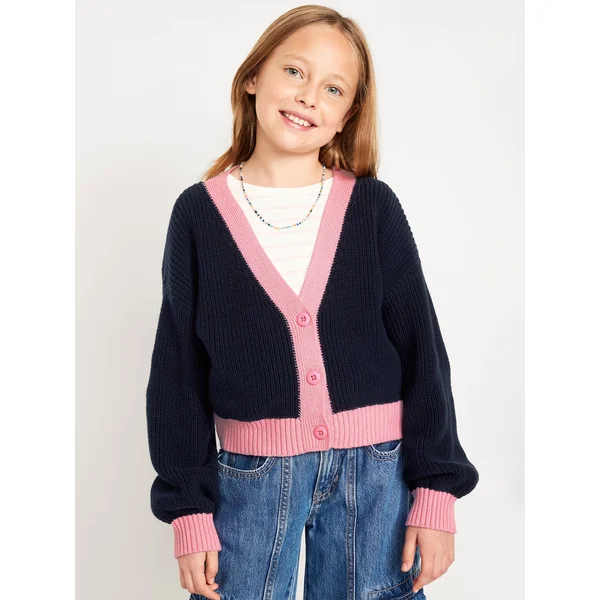 Printed Button-Front Cardigan Sweater for Girls - BIG HEART