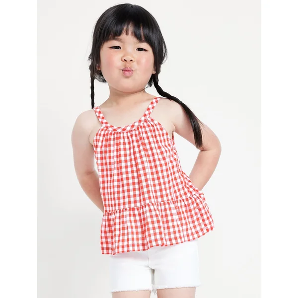 Printed Cami Peplum Top for Toddler Girls - Red Gingham