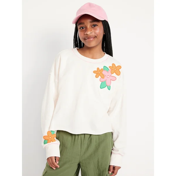 Printed Cropped French-Terry Sweatshirt for Girls - Creme De La Creme