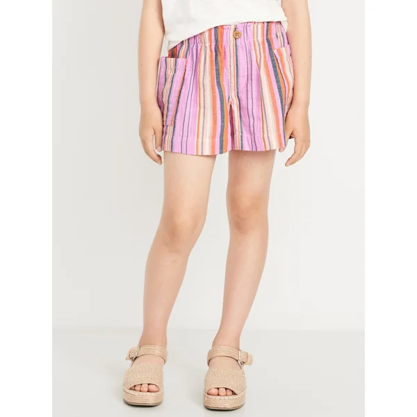 Printed Double-Weave Pull-On Utility Shorts for Girls - Pink Stripe