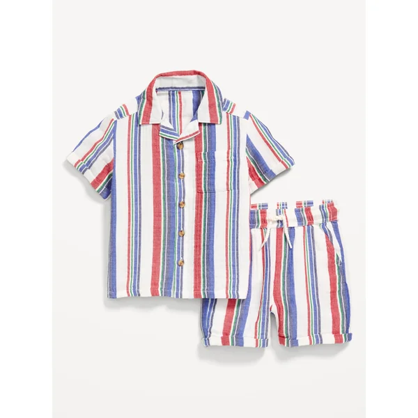 Printed Double-Weave Shirt and Shorts Set for Toddler Boys - Americana