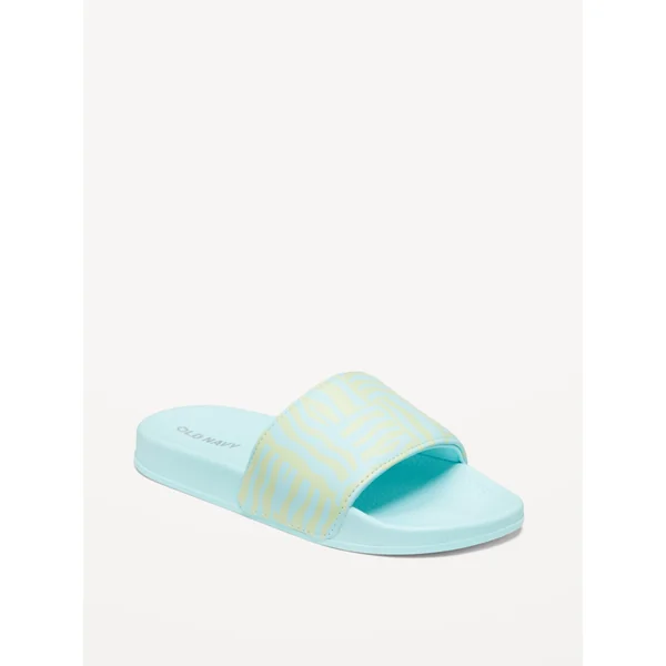 Printed Faux-Leather Pool Slide Sandals for Girls - Blue Wave