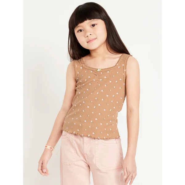 Printed Fitted Ribbed Tank Top for Girls - BELGIAN WAFFLE