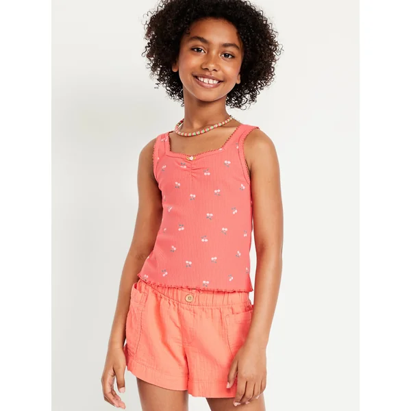Printed Fitted Ribbed Tank Top for Girls - Cherries