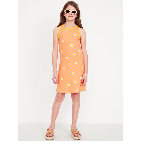 Printed Fitted Sleeveless Dress for Girls - Pink Mini Check