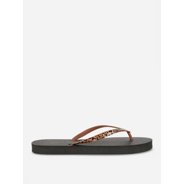 Printed Flip Flops - Brown
