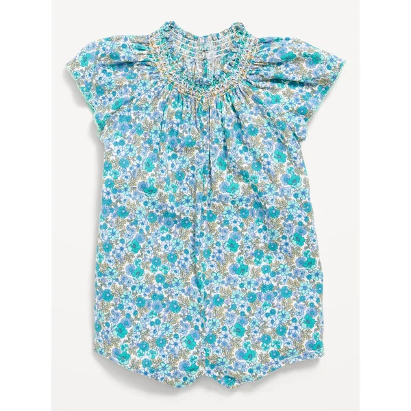 Printed Flutter-Sleeve One-Piece Romper for Baby - Blue Ditsy Floral