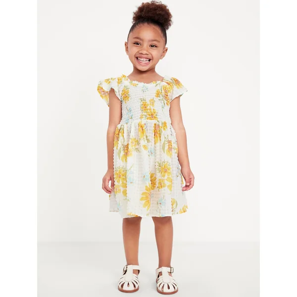 Printed Flutter-Sleeve Smocked Dress for Toddler Girls - Sunflower (Match the Fam!)