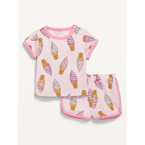 Printed French-Terry Ringer T-Shirt and Shorts Set for Baby - Ice Cream