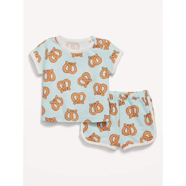 Printed French-Terry Ringer T-Shirt and Shorts Set for Baby - Toasted Pretzel