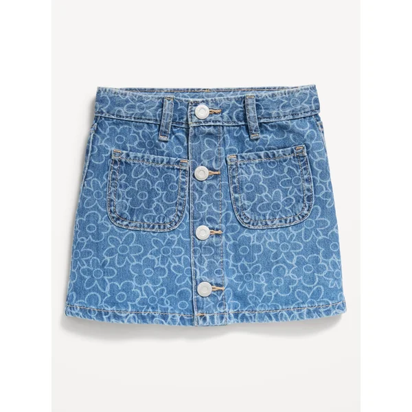 Printed High-Waisted A-Line Button-Front Skirt for Toddler Girls - Daisy Print