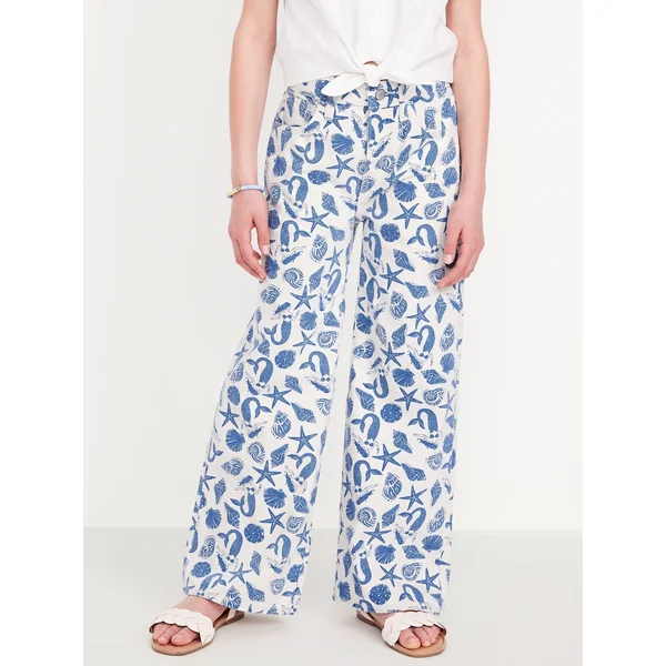 Printed High-Waisted Baggy Wide-Leg Jeans for Girls - Mermaid