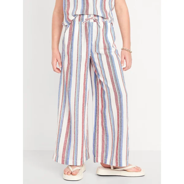 Printed High-Waisted Linen-Blend Wide-Leg Pants for Girls - Americana