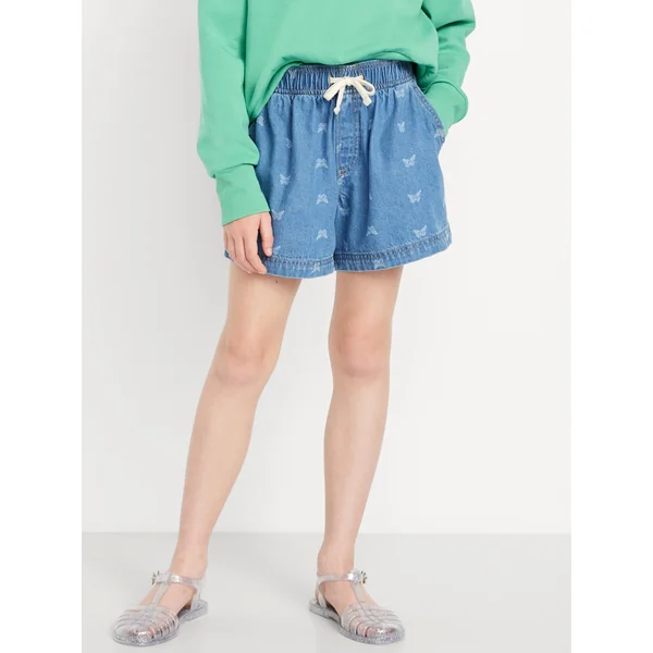 Printed High-Waisted Pull-On Jean Shorts for Girls - Butterfly