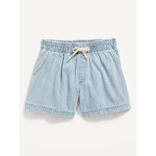Printed High-Waisted Pull-On Jean Shorts for Girls - Railroad Stripe
