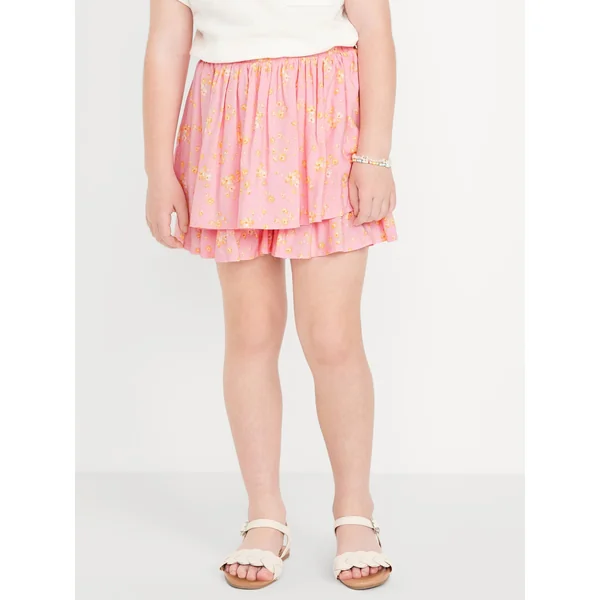 Printed High-Waisted Swing Skort for Girls - Pink Floral