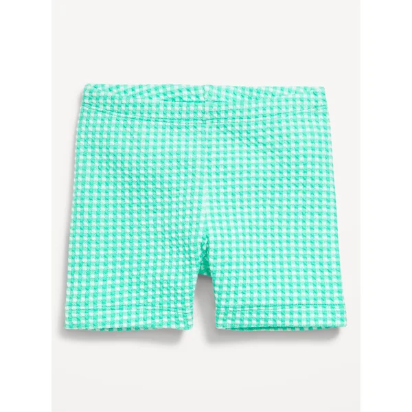 Printed Jacquard-Knit Biker Shorts for Toddler Girls - Green Gingham
