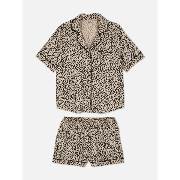 Printed Jersey Shorts Pajamas - Brown