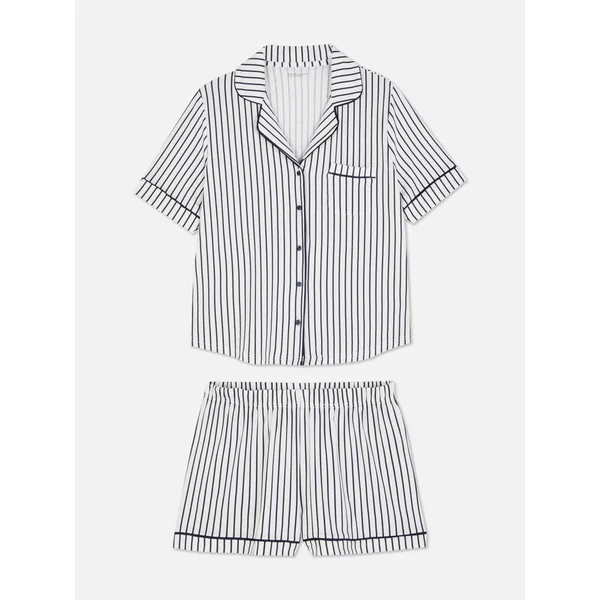 Printed Jersey Shorts Pajamas - Navy