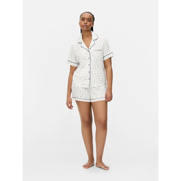 Printed Jersey Shorts Pajamas - White