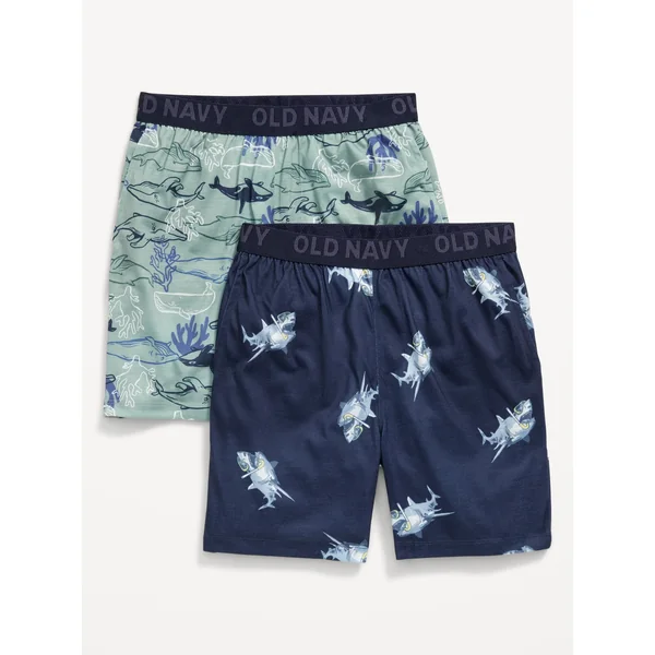 Printed Jersey-Knit Pajama Jogger Shorts for Boys - Blue-Gray