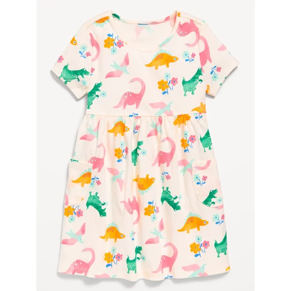Printed Jersey-Knit Short-Sleeve Dress for Toddler Girls - Dinosaurs