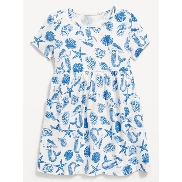 Printed Jersey-Knit Short-Sleeve Dress for Toddler Girls - Mermaid