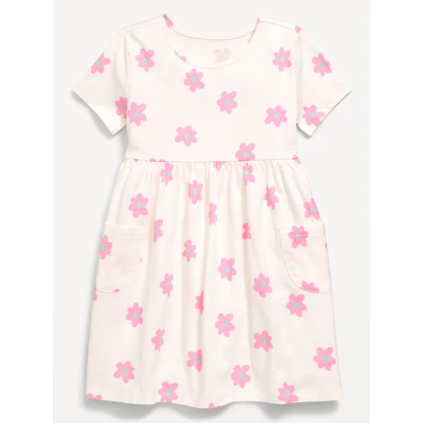 Printed Jersey-Knit Short-Sleeve Dress for Toddler Girls - White Daisy