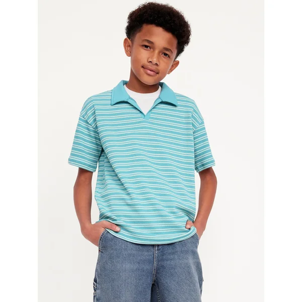 Printed Knitted Collared Shirt for Boys - Blue Stripe