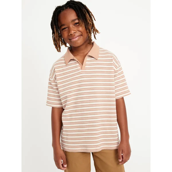 Printed Knitted Collared Shirt for Boys - Earth Brown Stripe