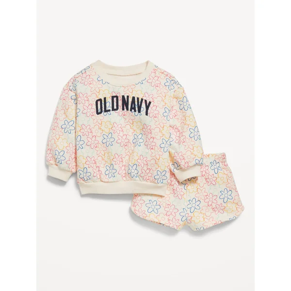 Printed Logo-Graphic Fleece Sweatshirt and Shorts Set for Baby - Multi Floral