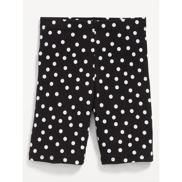 Printed Long Ribbed Biker Shorts for Girls - Polka Dot