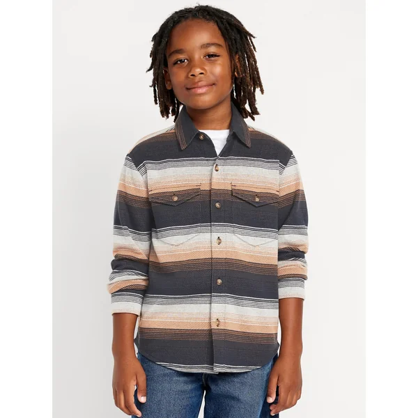 Printed Long-Sleeve Jacquard-Knit Pocket Shirt for Boys - Orange Stripe