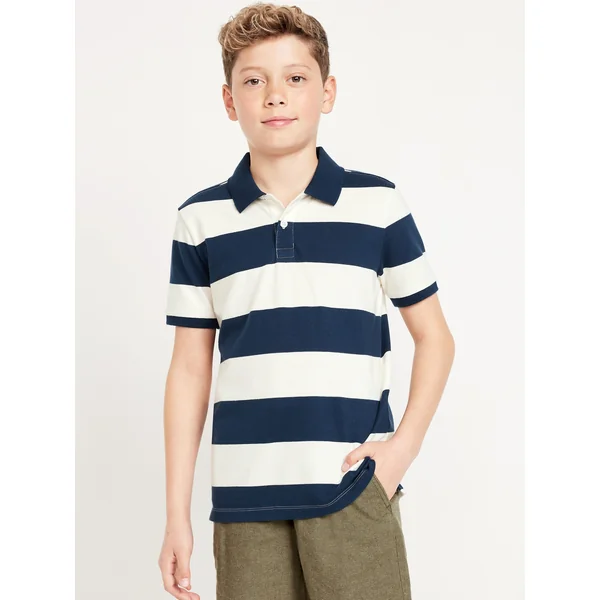 Printed Pique Polo Shirt for Boys - Navy Stripe