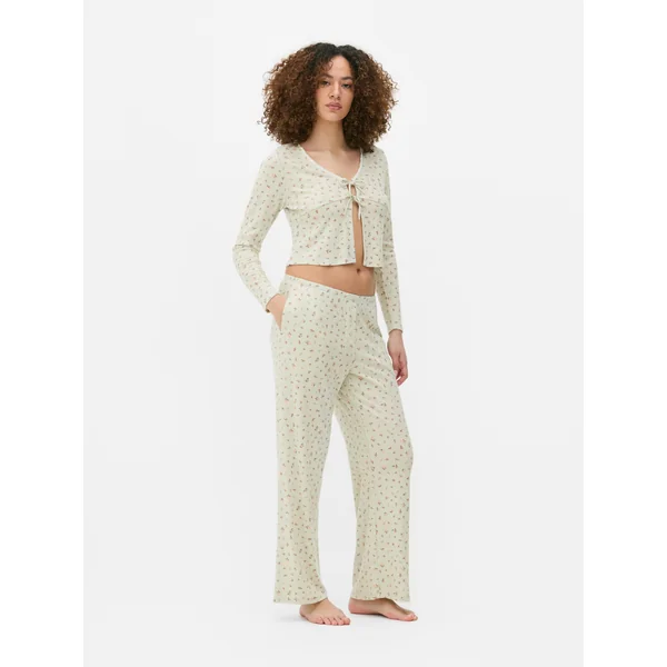 Printed Pointelle Pajama Bottoms - Light Green