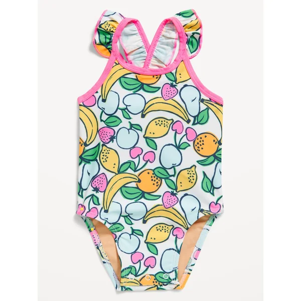 Printed Ruffled One-Piece Swimsuit for Baby - Tropical Day