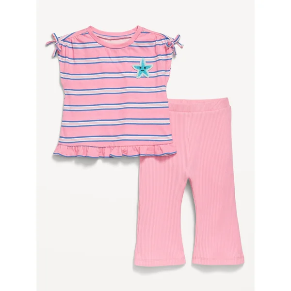 Printed Ruffle-Trim Top and Ribbed Flare Leggings Set for Baby - Starfish