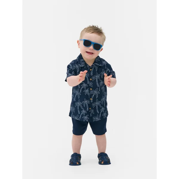 Printed Shirt and Shorts Set - Navy
