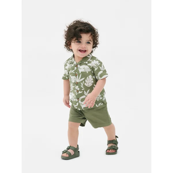 Printed Shirt and Shorts Set - Olive