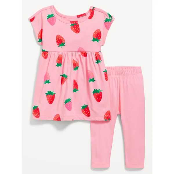Printed Short-Sleeve Dress and Leggings Set for Baby - Strawberry