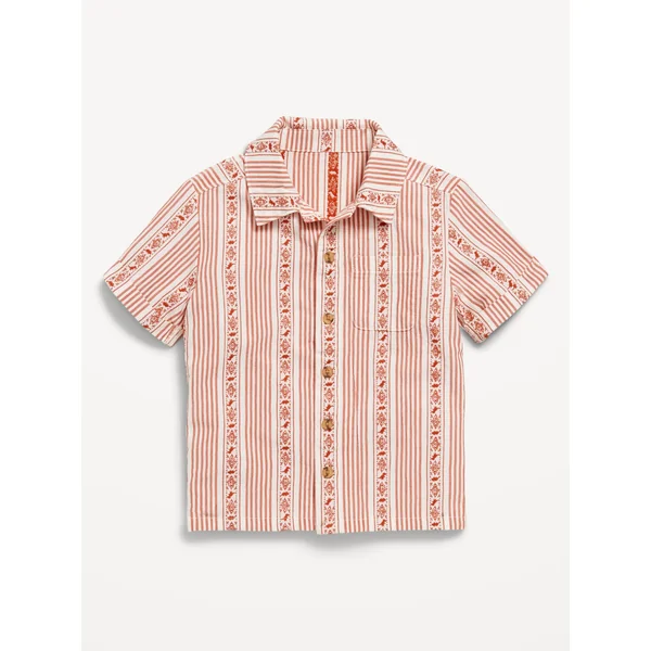 Printed Short-Sleeve Jacquard Pocket Shirt for Toddler Boys - Dinosaur